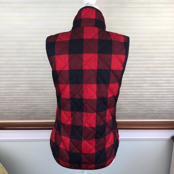 Old Navy Red & Black Buffalo Plaid Quilted Cozy Classic Zip Front Vest Cabincore - Picture 3 of 12